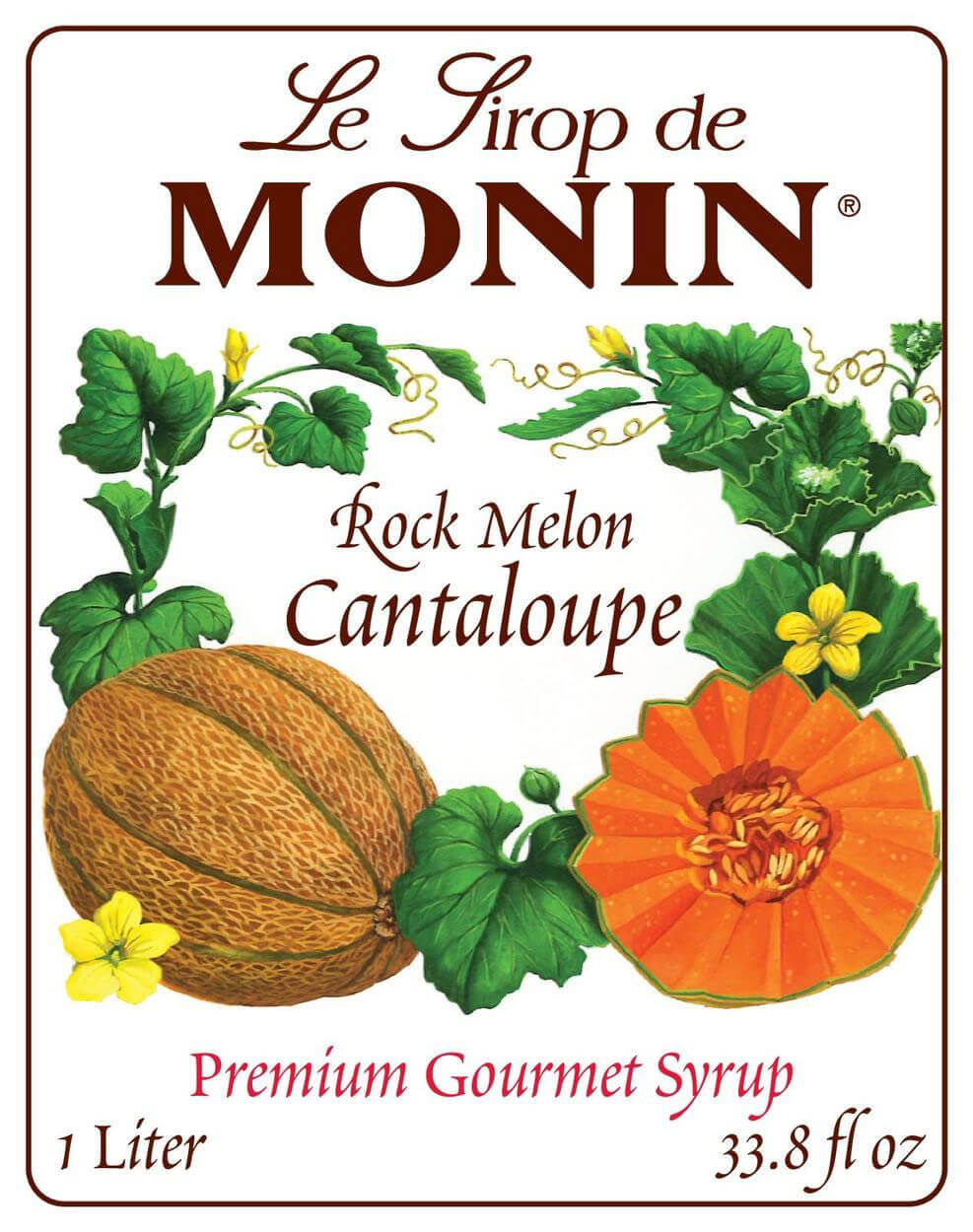 Monin M-FR132F Rock Melon Cantaloupe Flavoring Syrup, 1 Liter