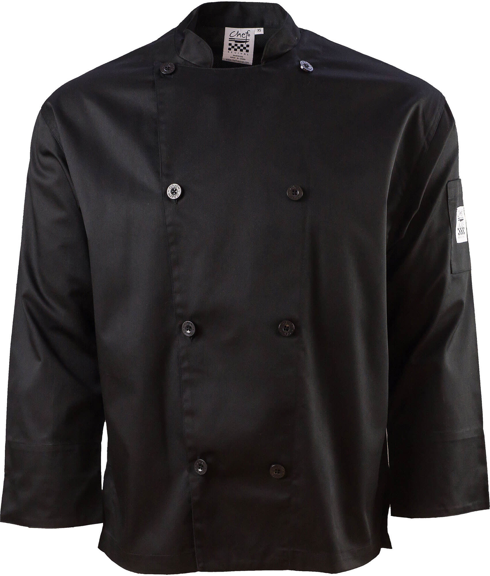 Chef Revival J200BK-M, Unisex Long Sleeve Double Breasted Black