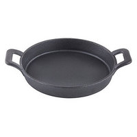 Choice 9 1/4 x 7 Oval Cast Iron Fajita Pan Set with Wood Serving  Underliner (Black)